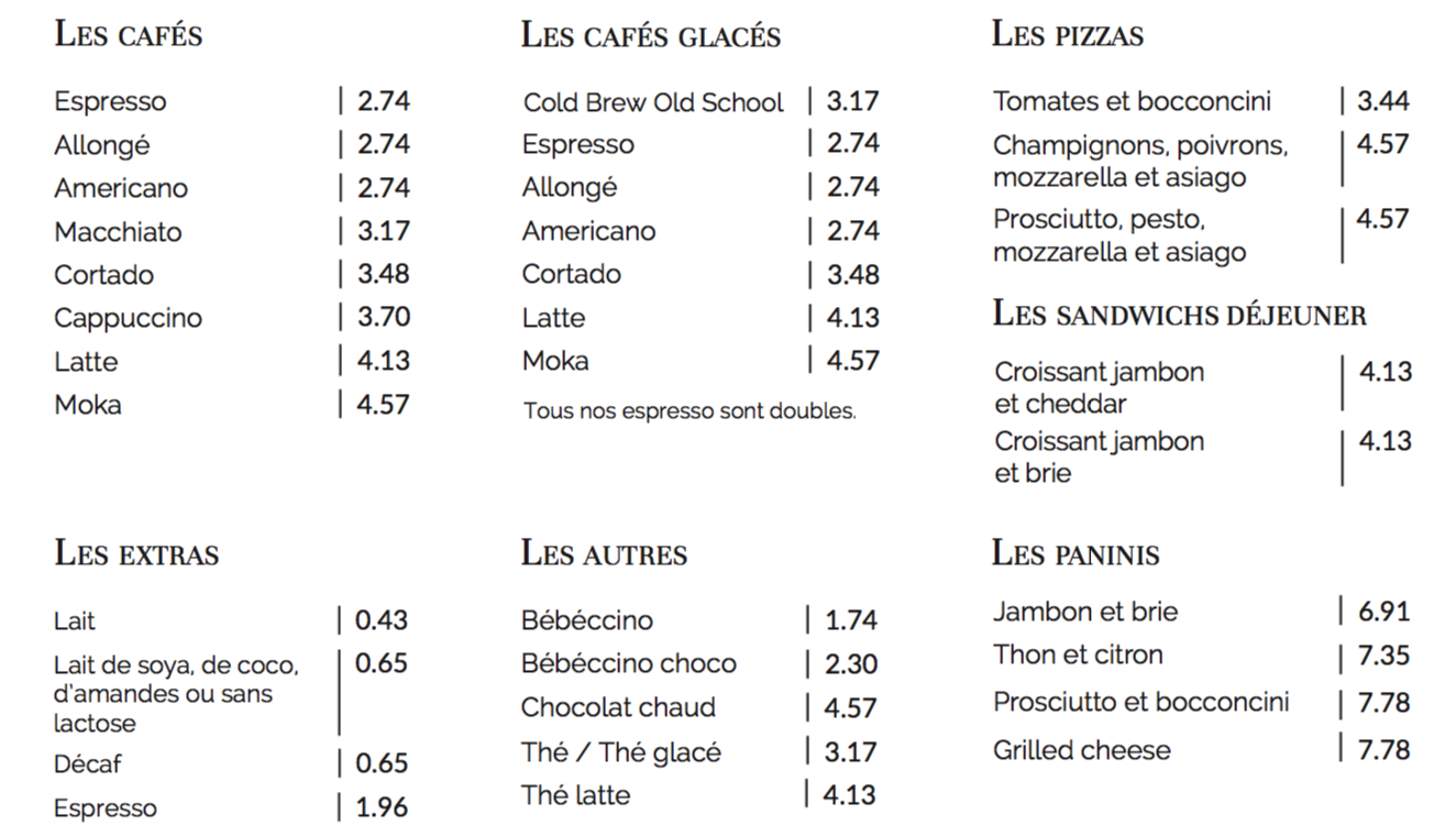 Caffè In Gamba Menu