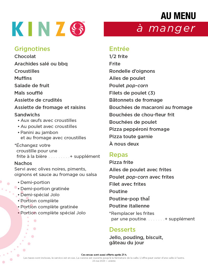 Kinzo Joliette Menu