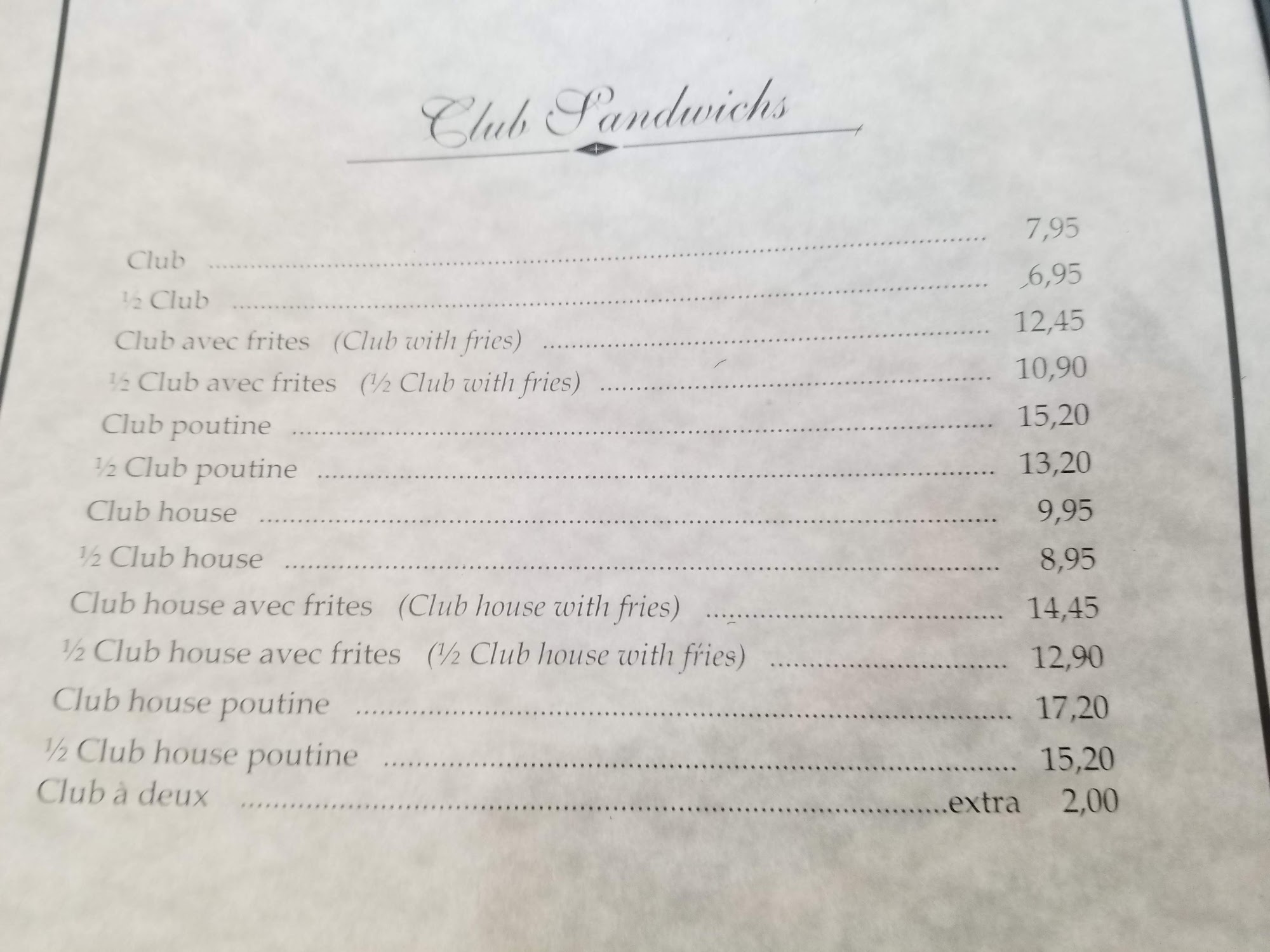 Rendez-Vous Des Quinze Menu