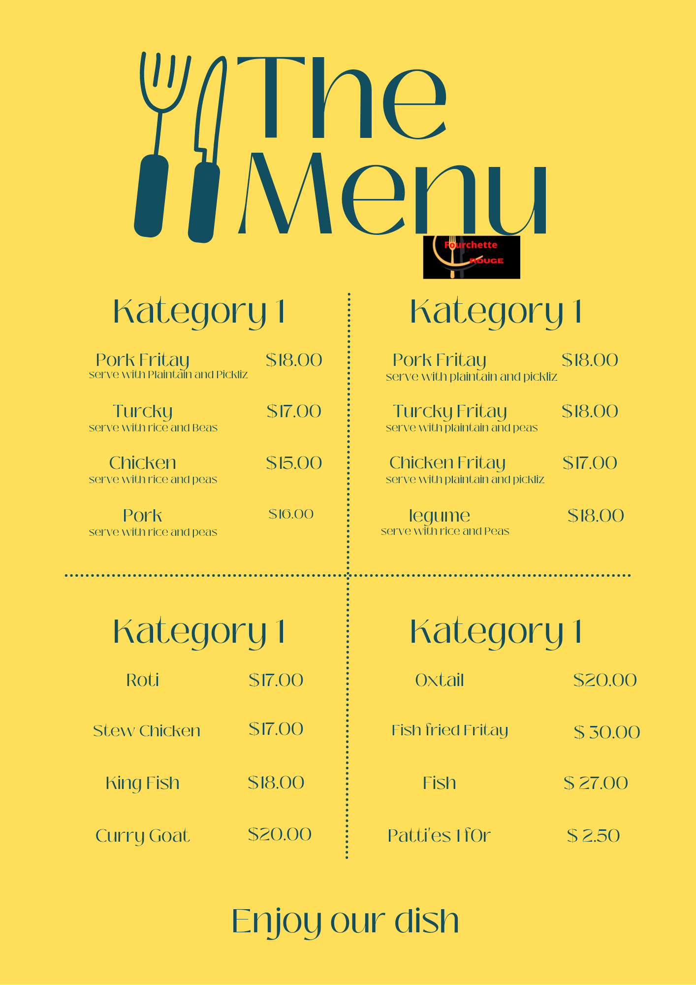Fourchètte Rouge Menu