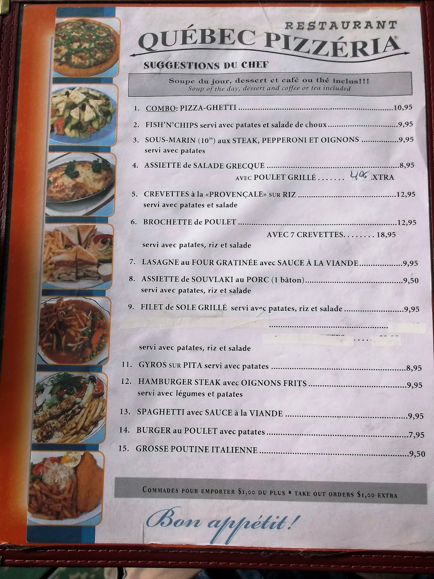 Quebec Pizzeria Menu