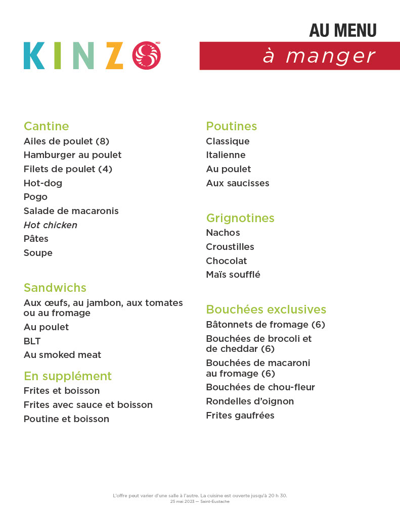 Kinzo Saint-Eustache Menu