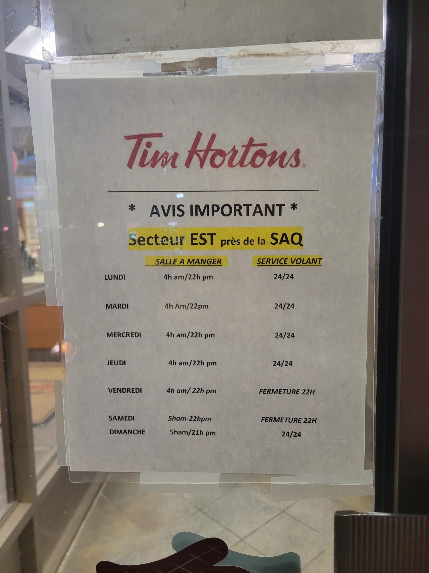 Tim Hortons Menu