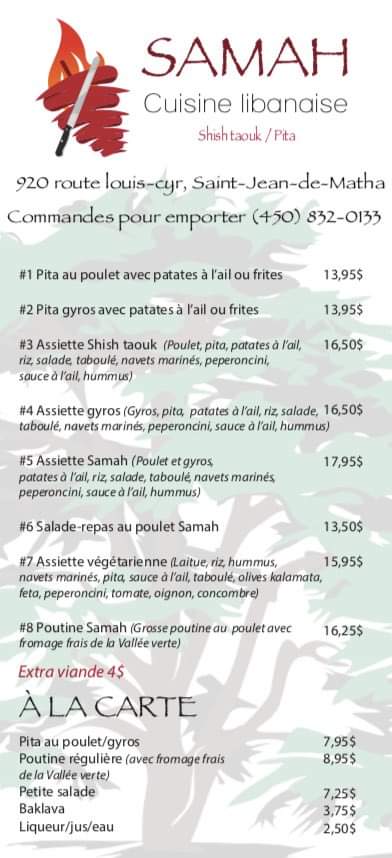 Restaurant Samah Menu