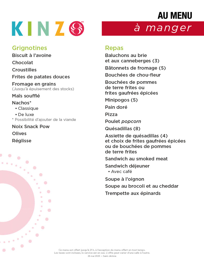 Kinzo Saint-Jérôme Menu