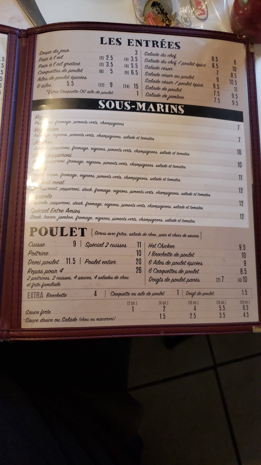 Entre Amies Menu