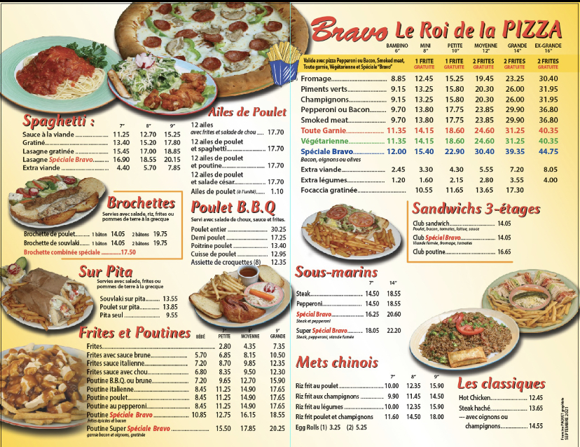 Bravo pizzeria Menu