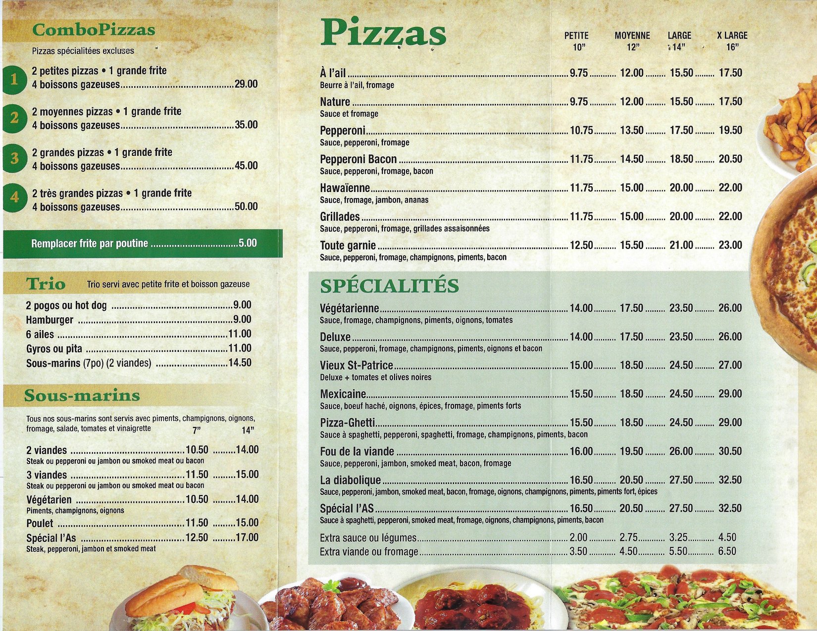 L'As de la Pizza Menu