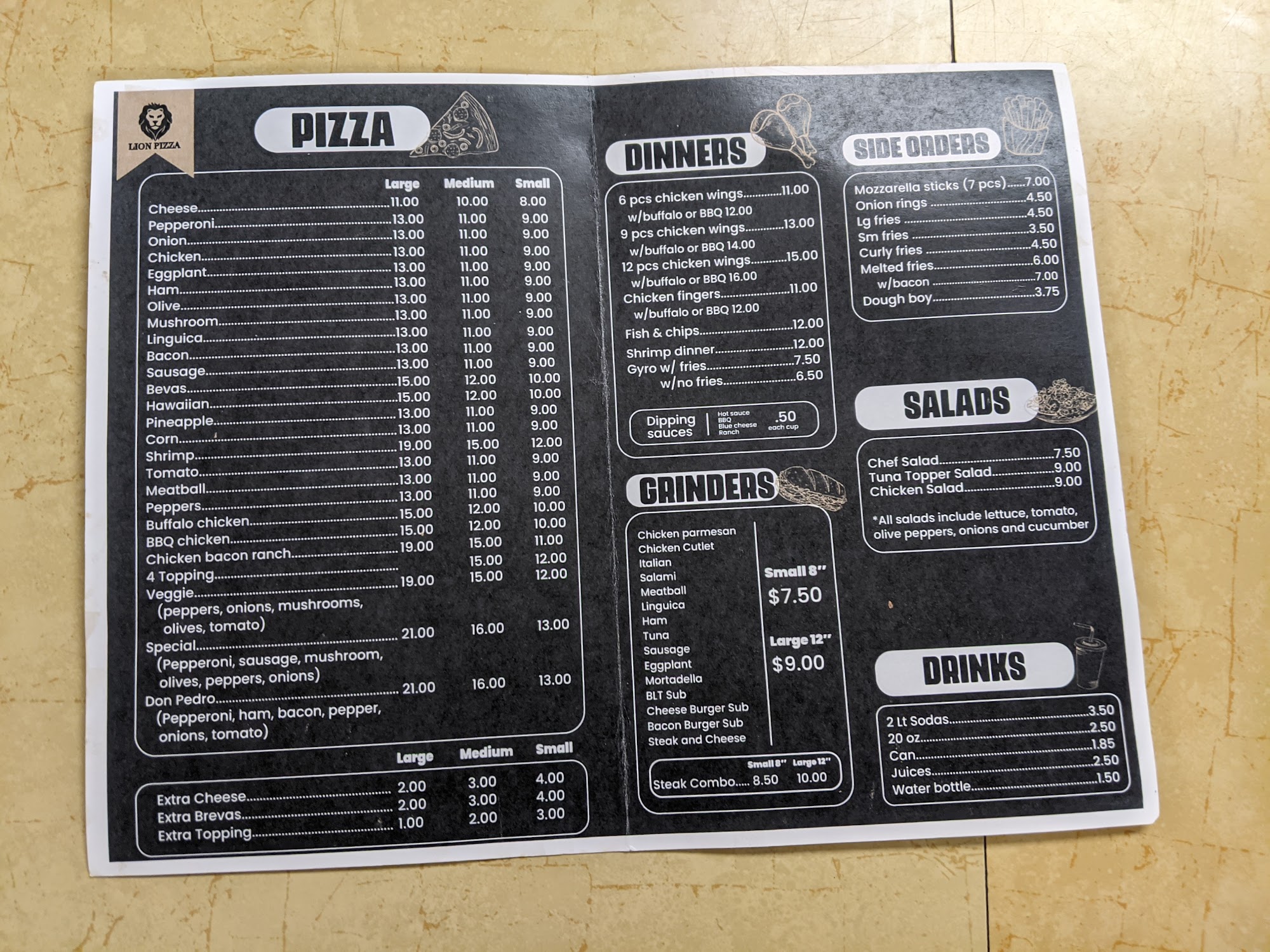 Pawtucket Lions Pizza Menu