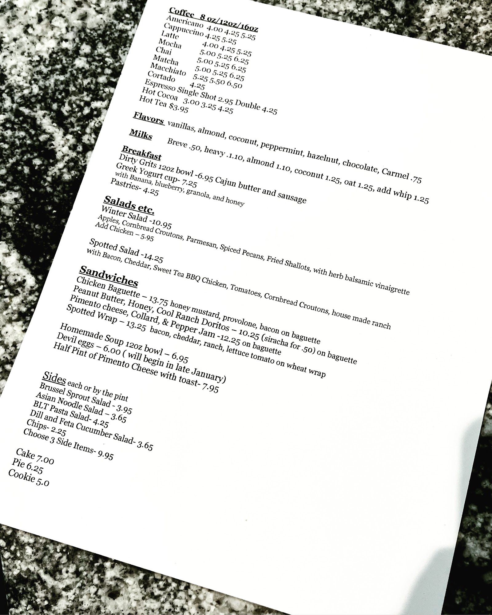 Spotted Salamander Main Street Menu