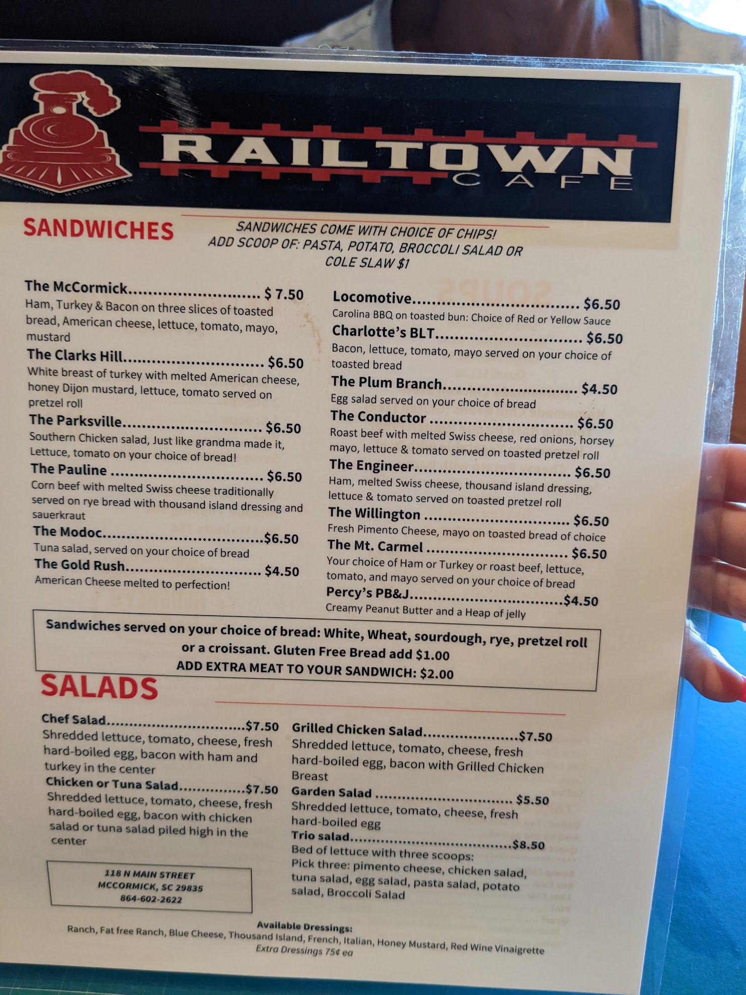 Railtown Cafe Menu
