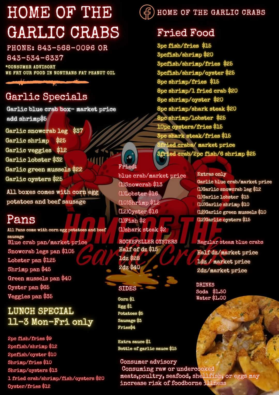 Home Of The Garlic Crabs LLC Menu