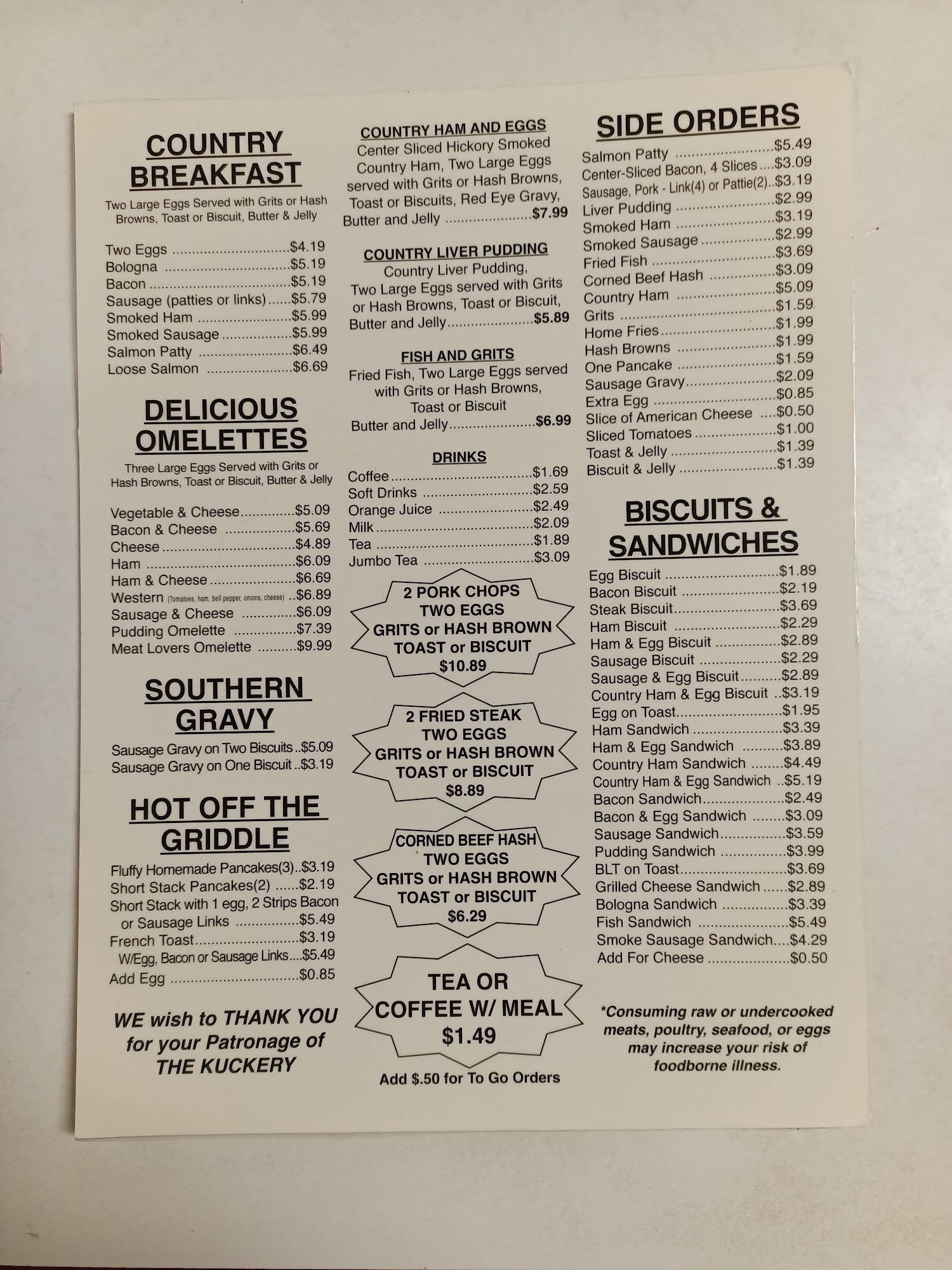 Kuckery Restaurant & Catering Menu