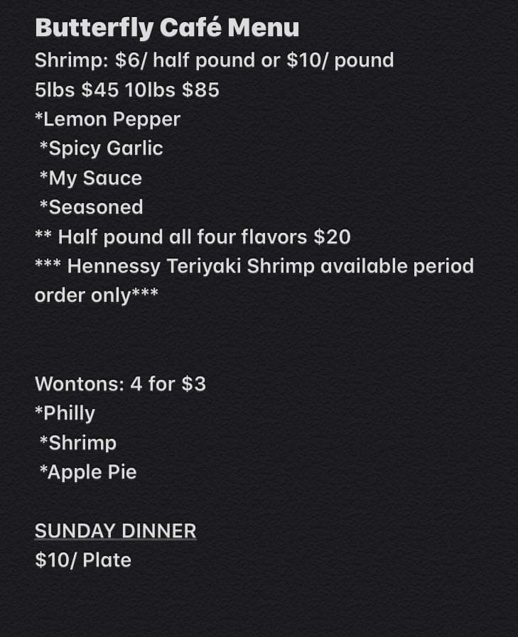 Butterfly Café Menu
