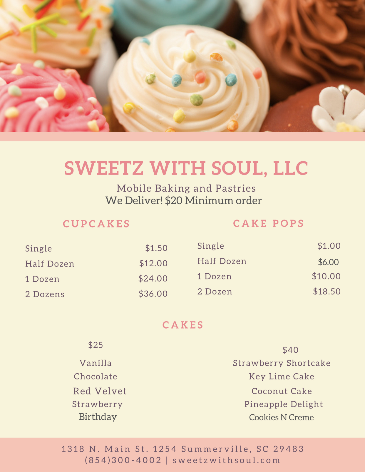 Sweetz With Soul LLC Menu