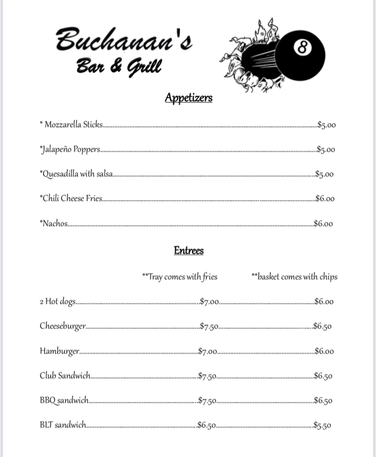 Buchanans Bar & Grill Menu
