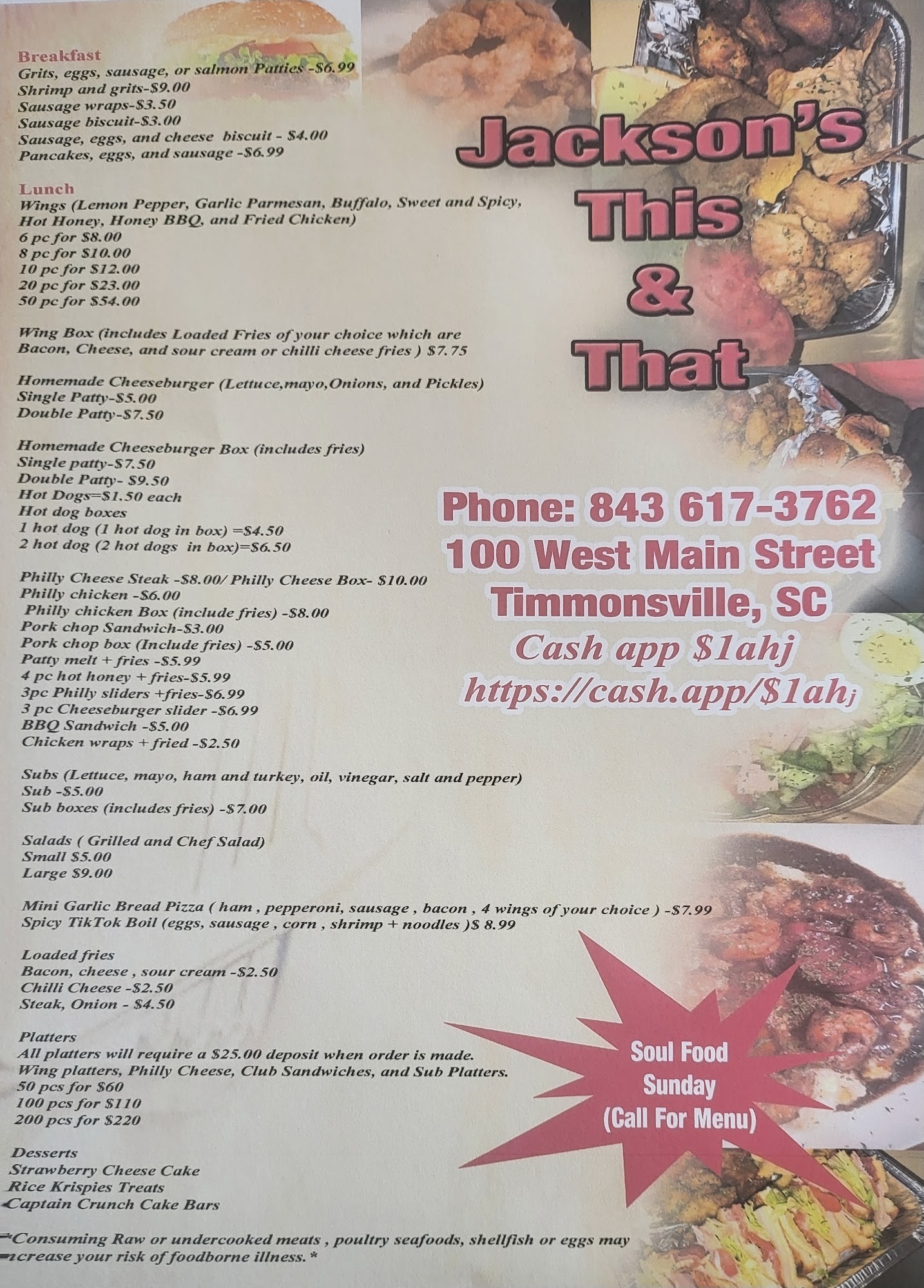 Jackson's this & that llc Menu