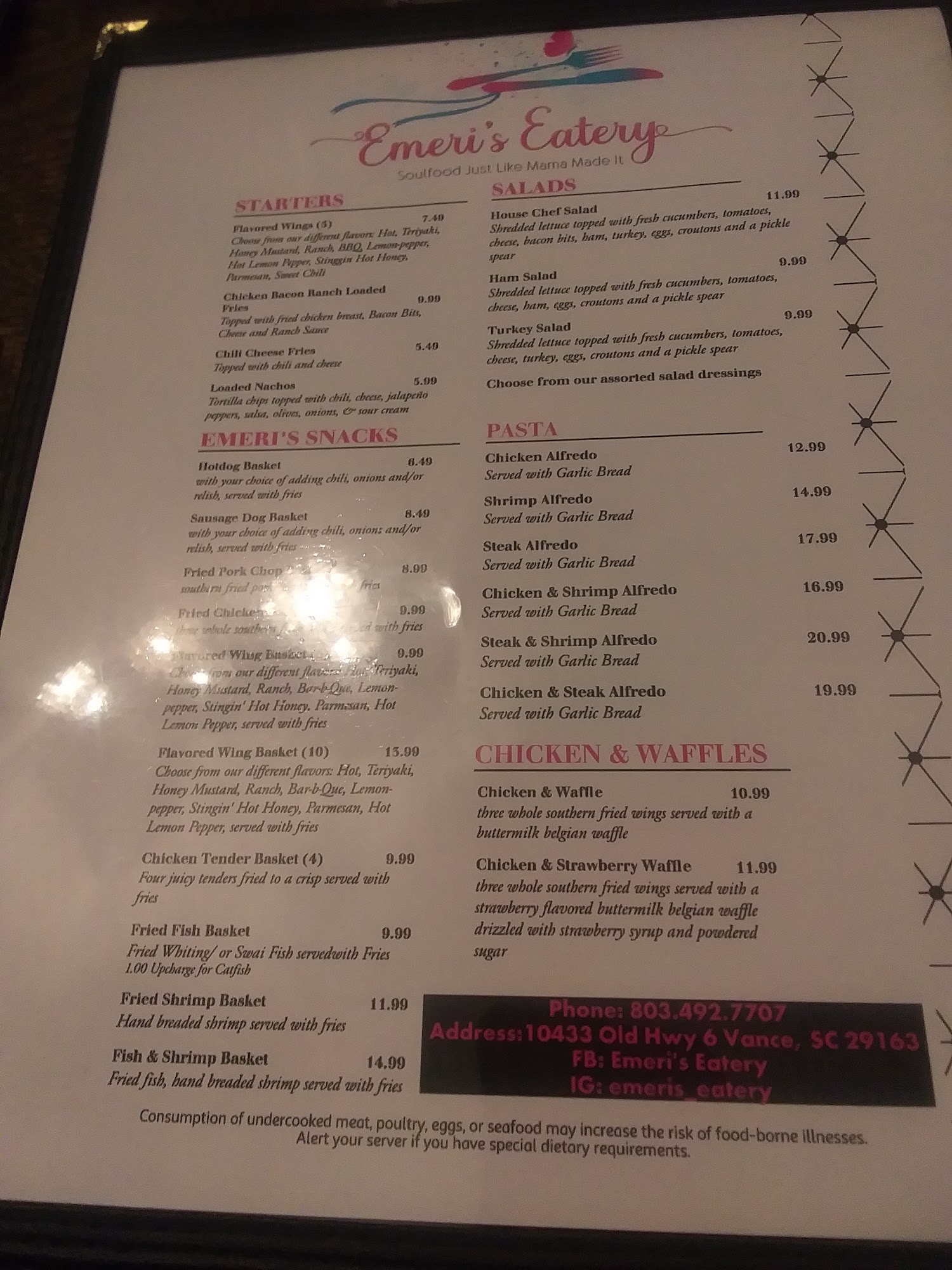 Emeri's Eatery Menu