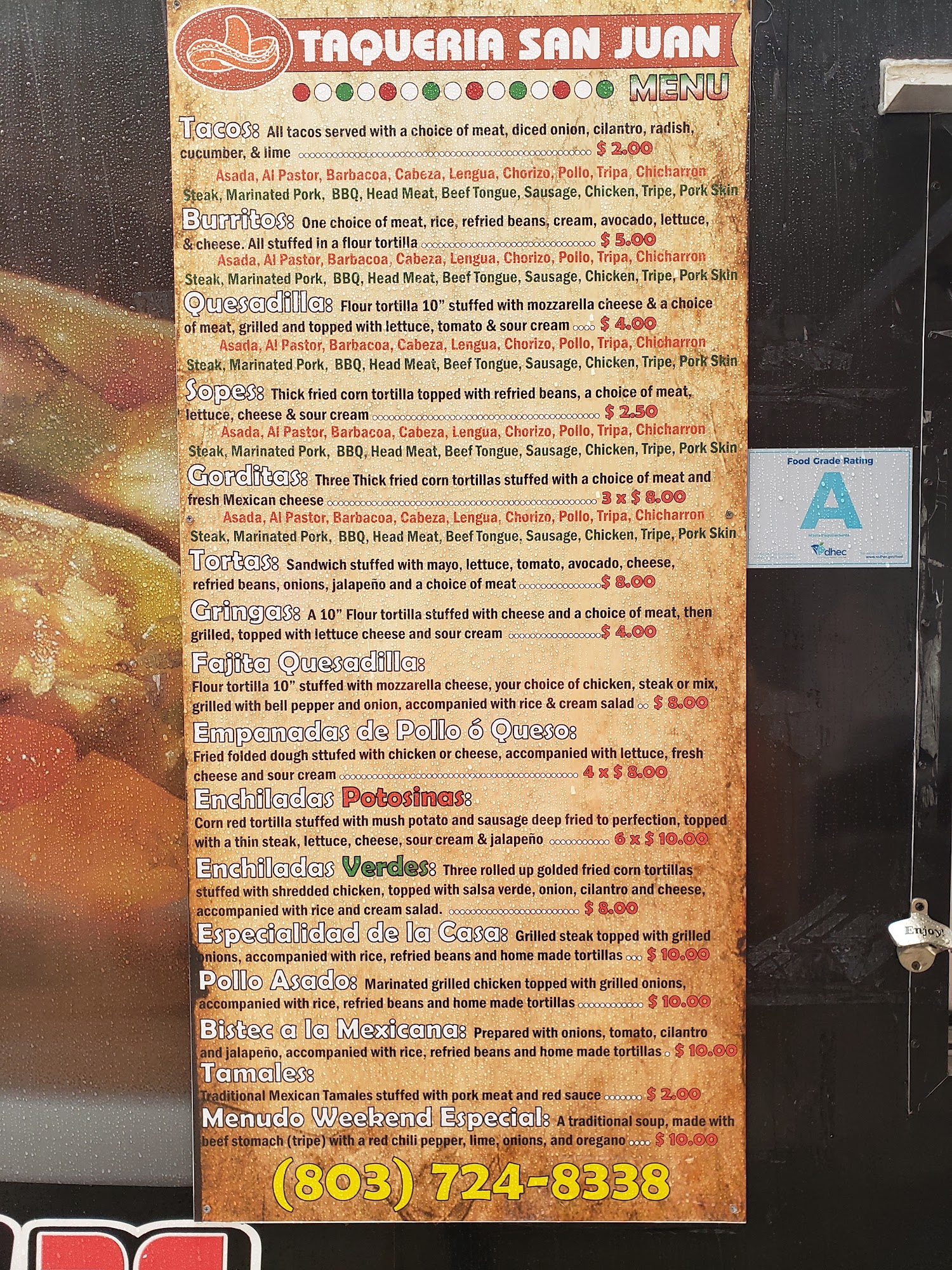 Taqueria San Juan Menu