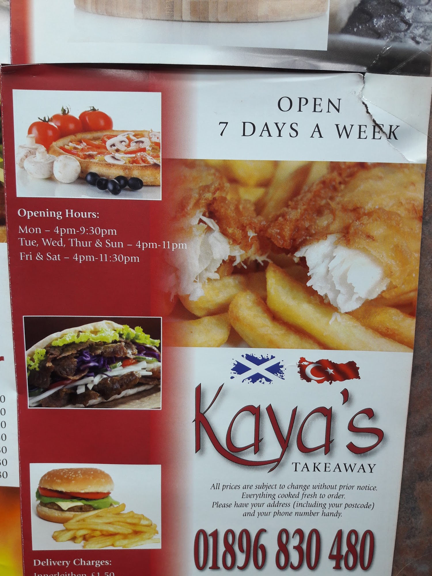 Innerleithen Chip Shop Menu