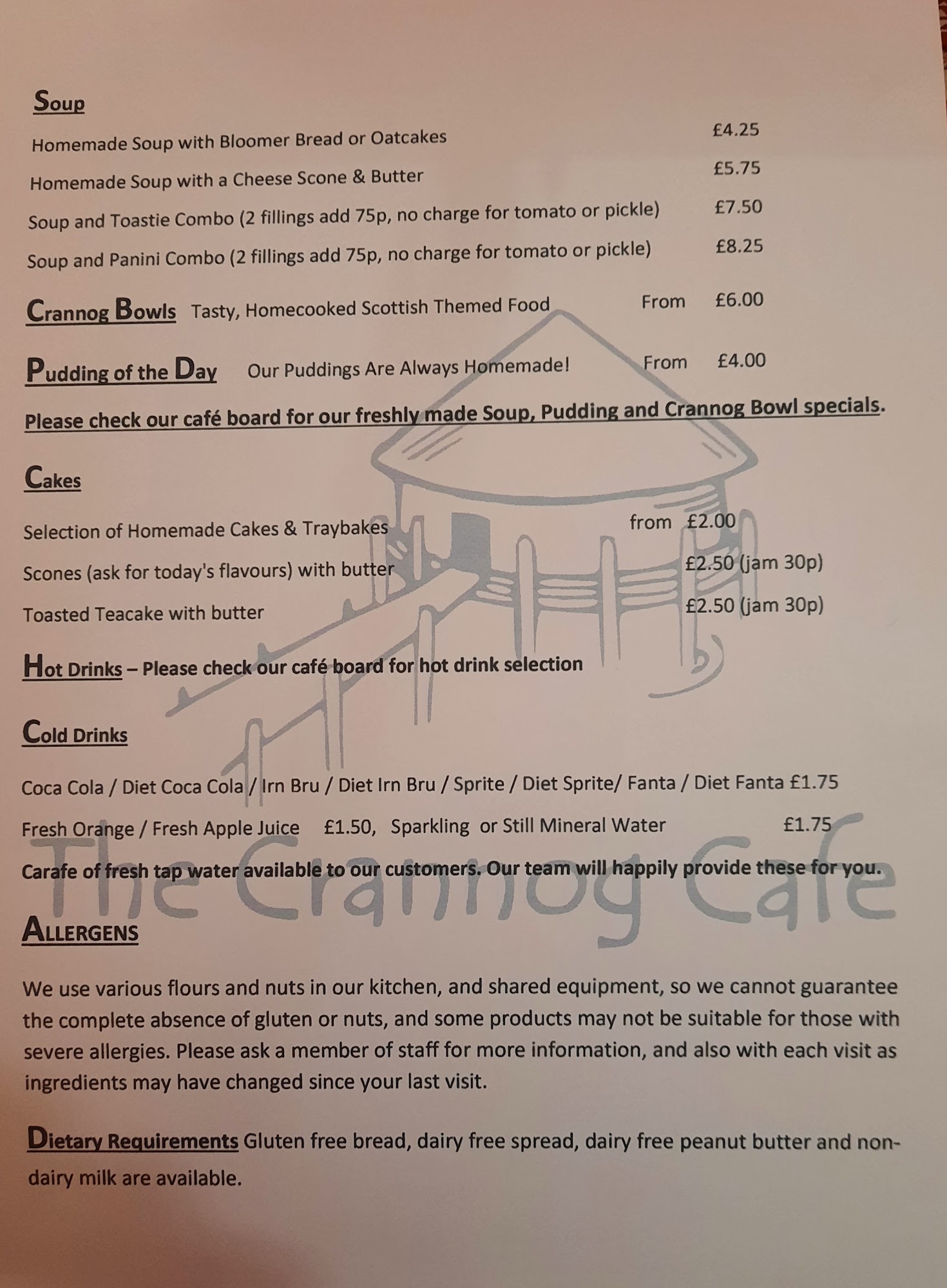 The Crannog Menu