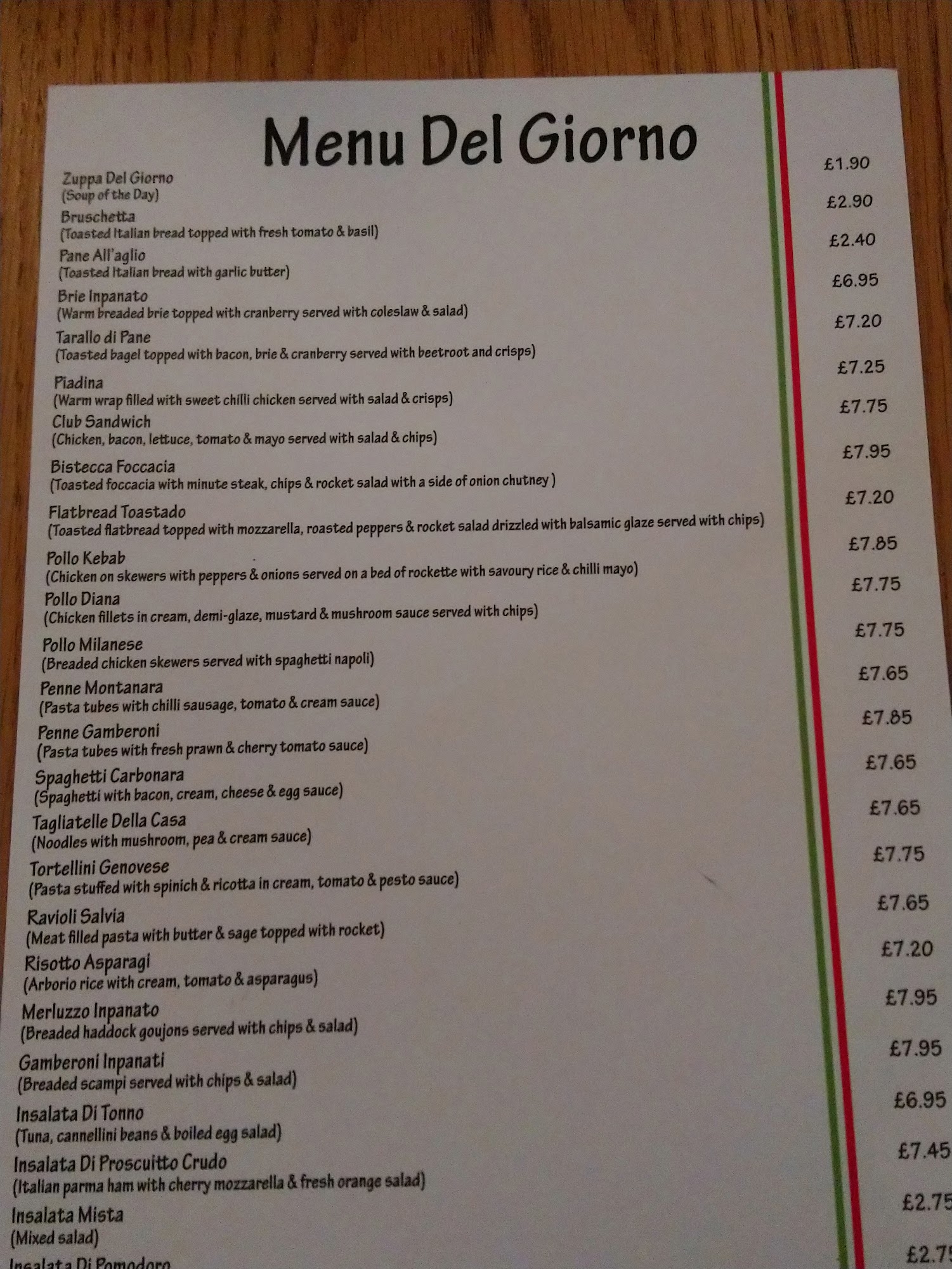 Giovanni Italian Bistro Menu