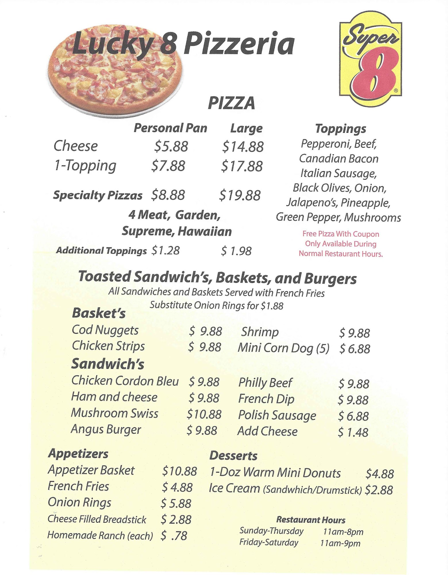 Lucky 8 Pizzeria Menu