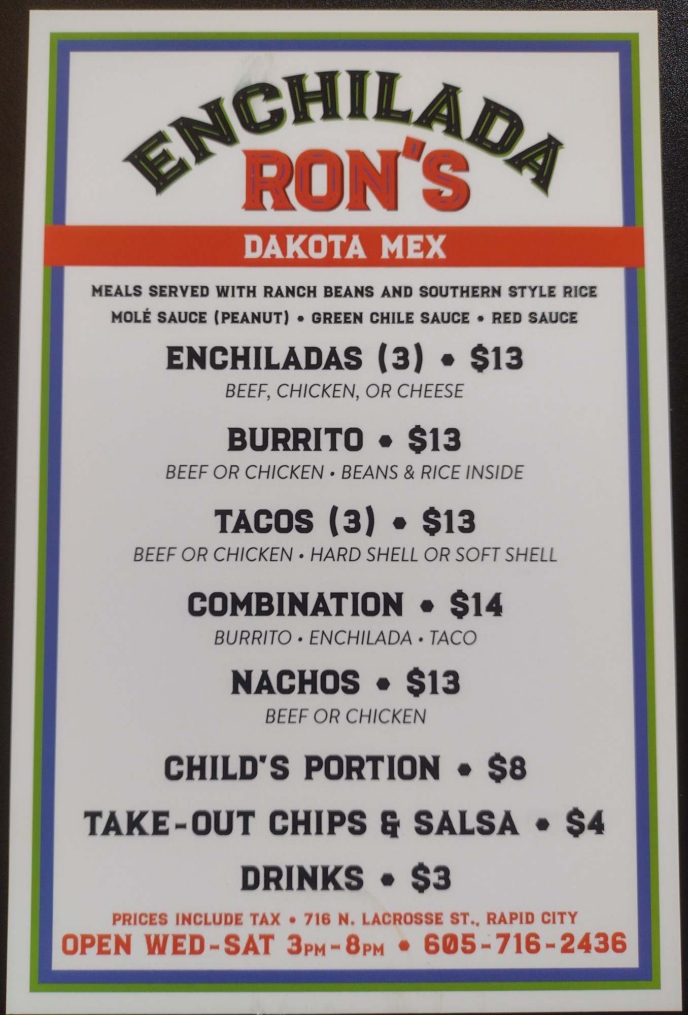 Enchilada Ron's Menu