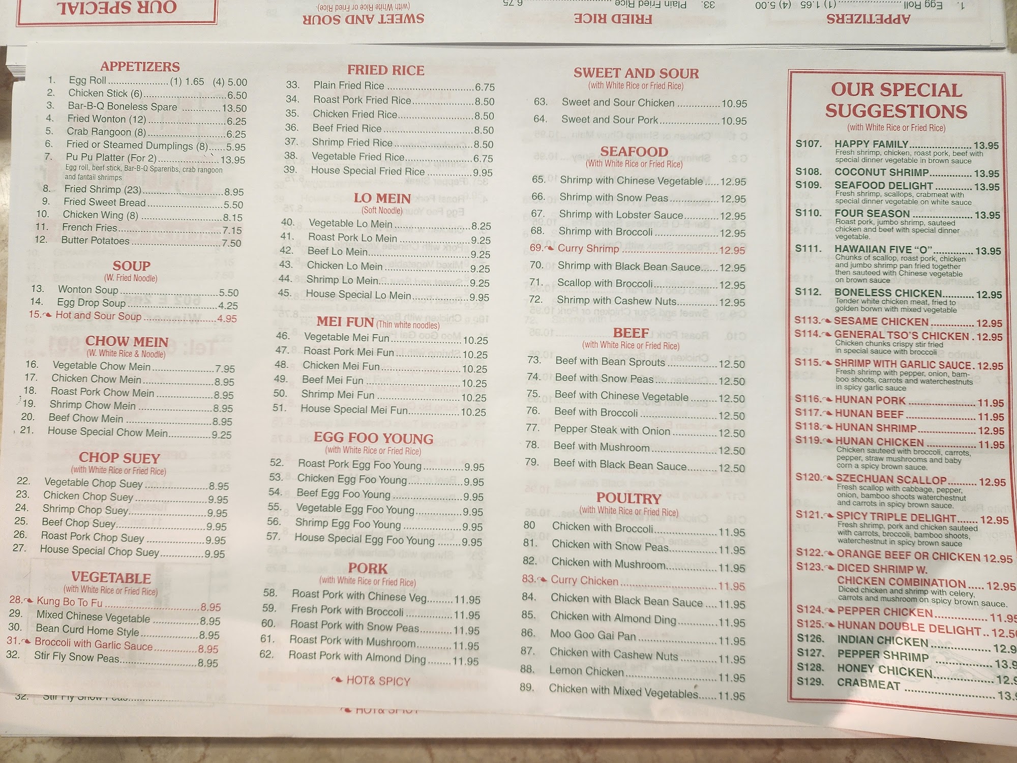 China Buffet Menu