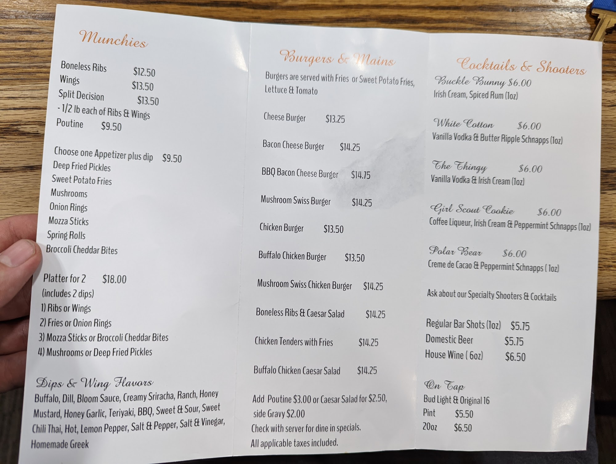 Shyster's Tavern & Liquor Store Menu