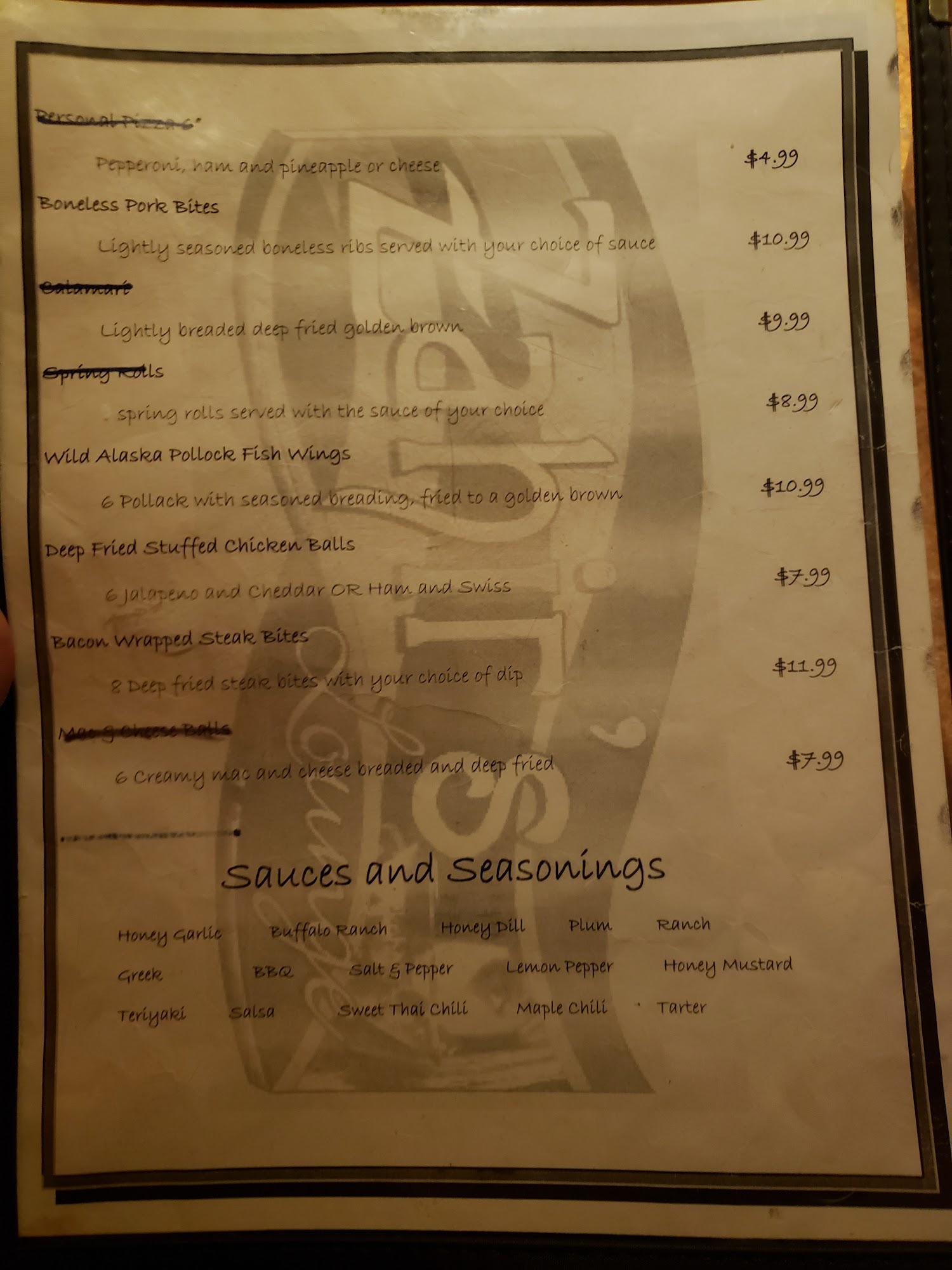 Zahir's Lounge Menu