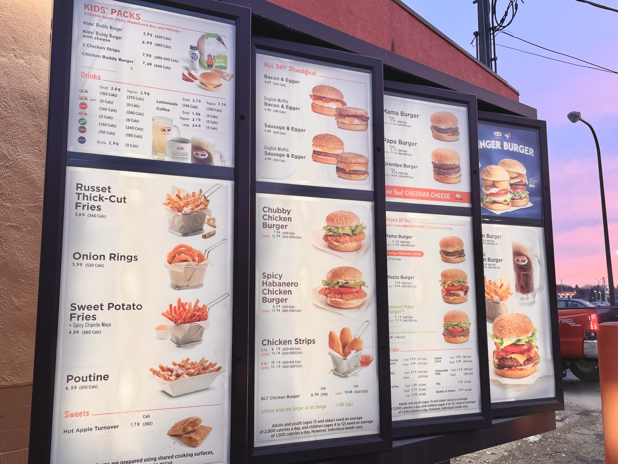 A&W Canada Menu