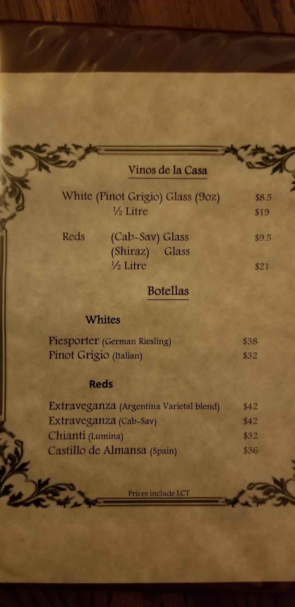 The Grotto Menu