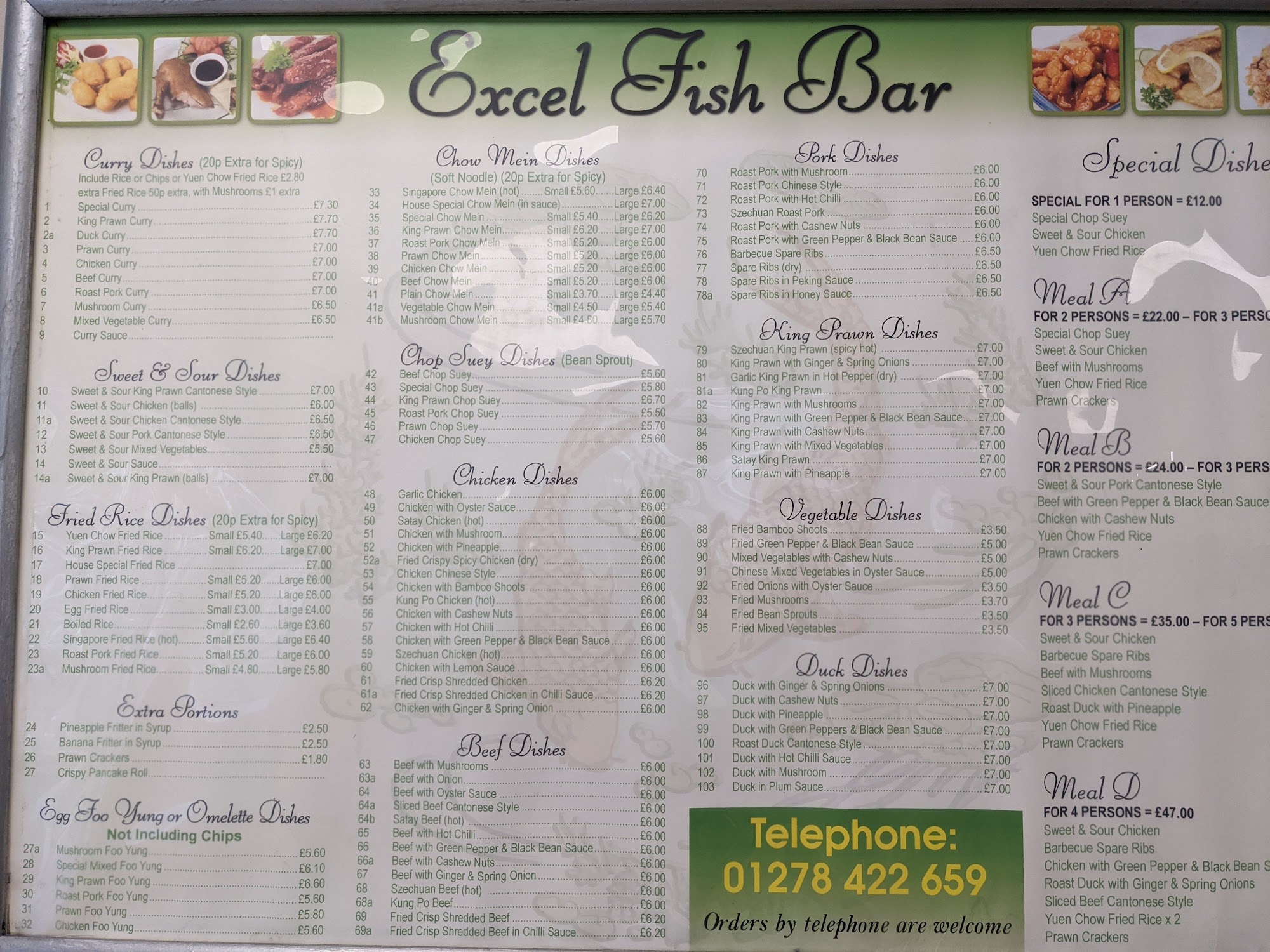Excel Fish Bar Menu