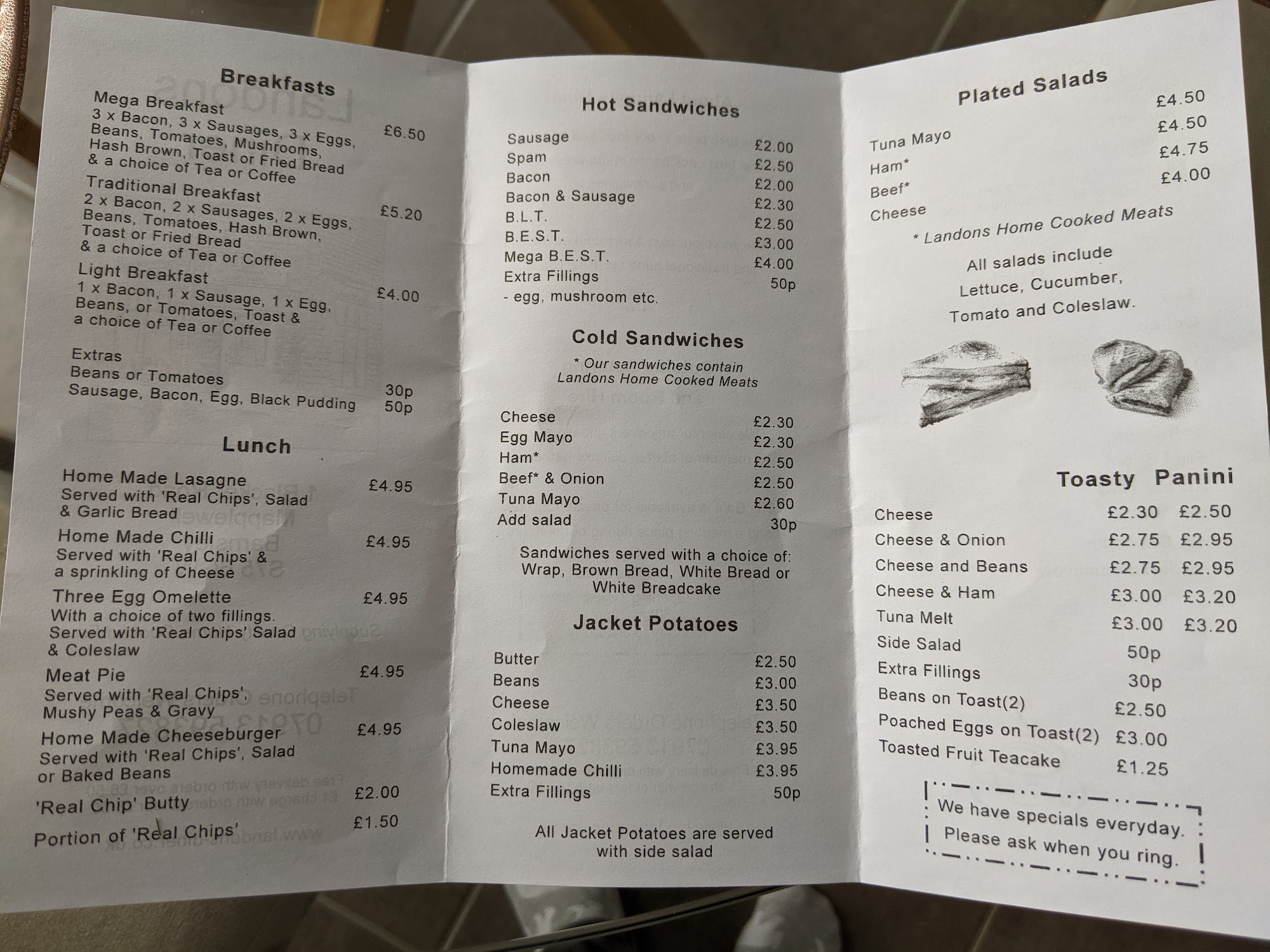 Landon's Diner Fresh Homecooked Food Menu