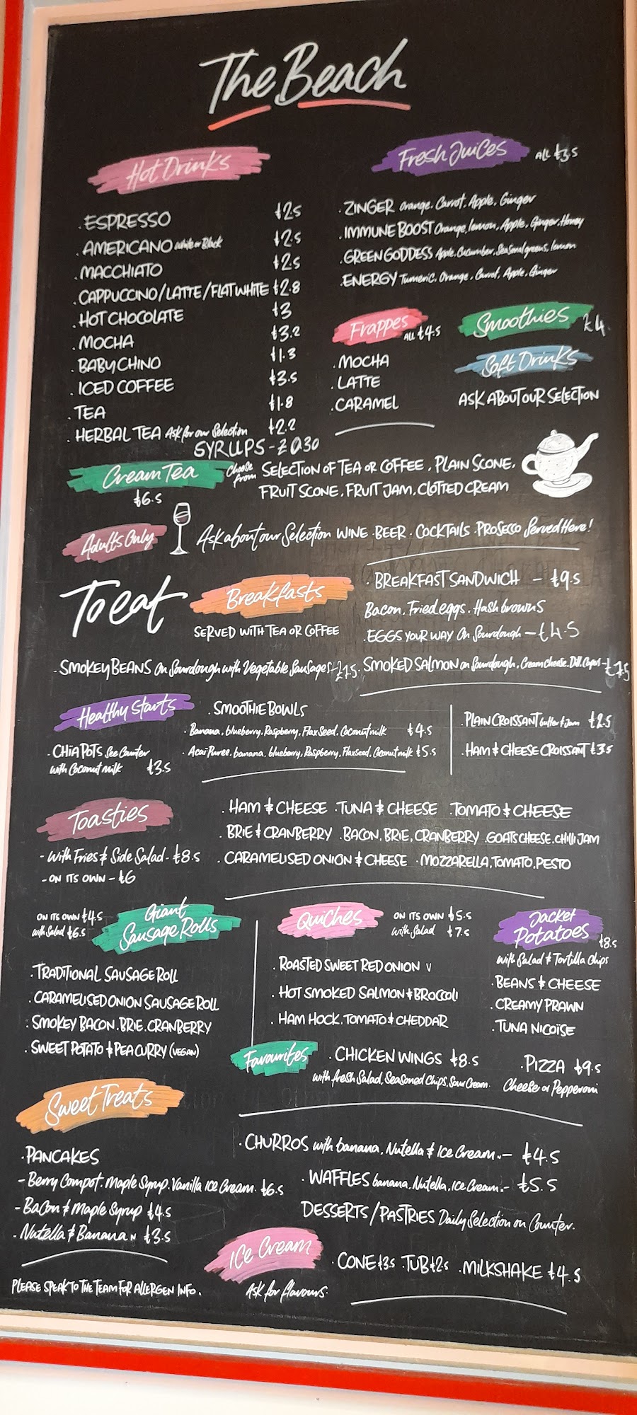 Beach - Eat & Play - Caterham Menu