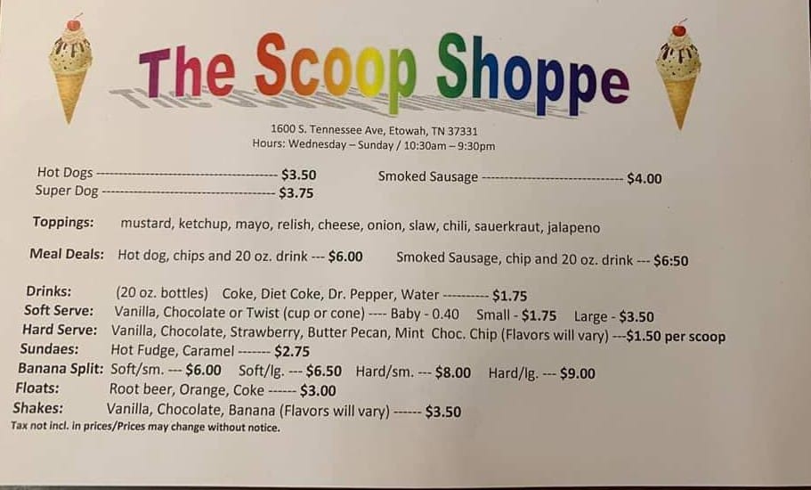 The Scoop Shoppe Menu