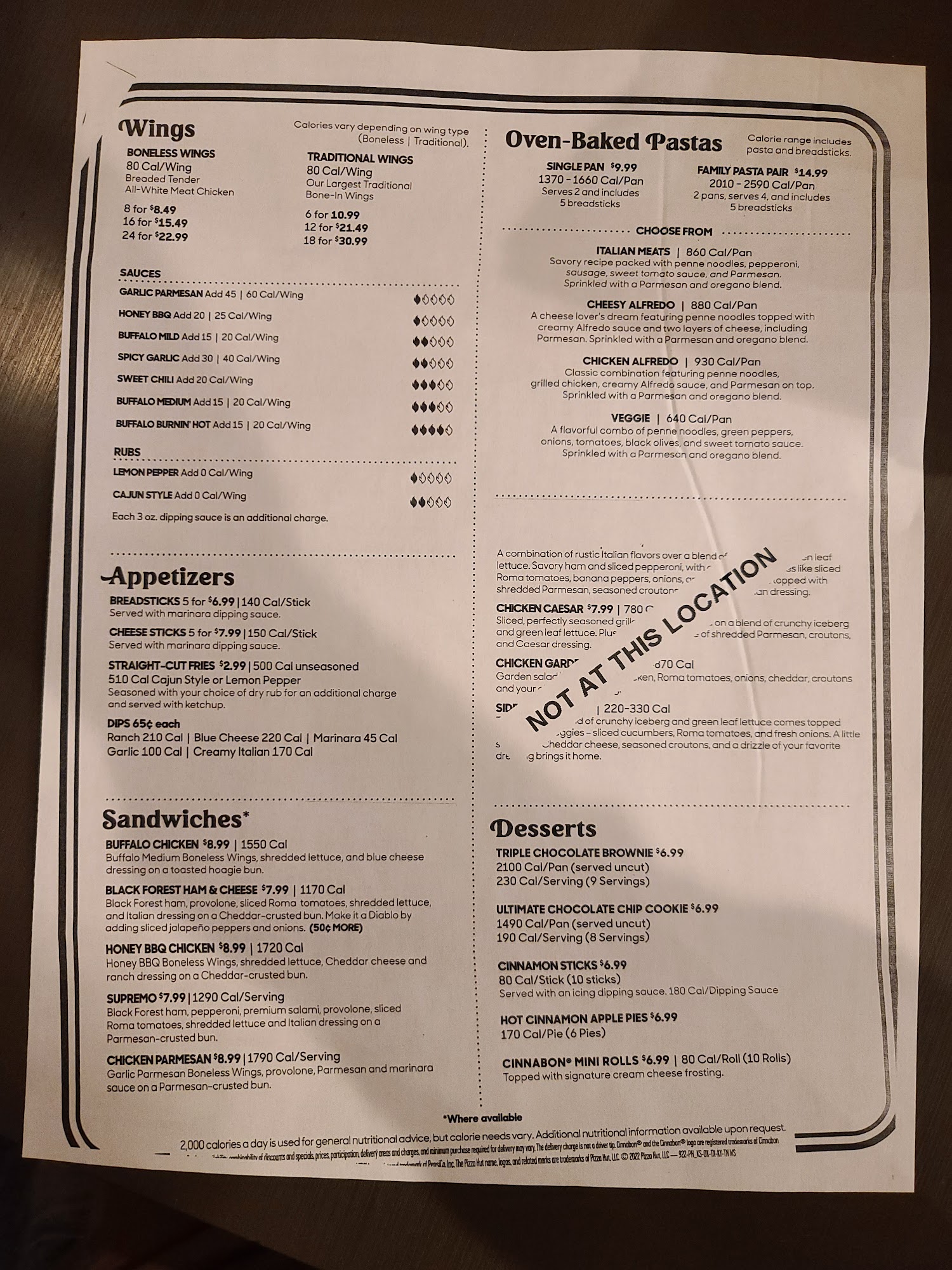 Pizza Hut Menu