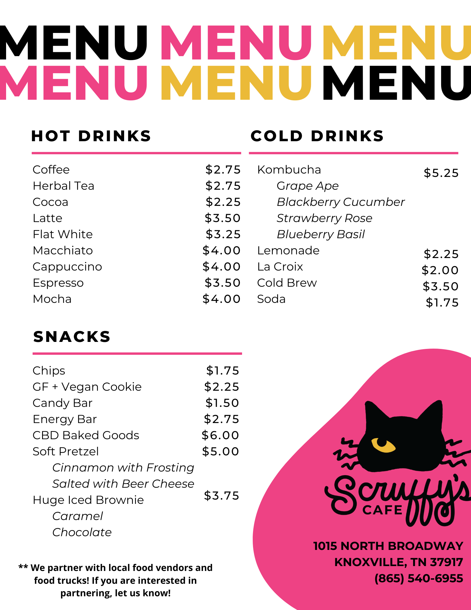 Scruffy's Cafe Menu