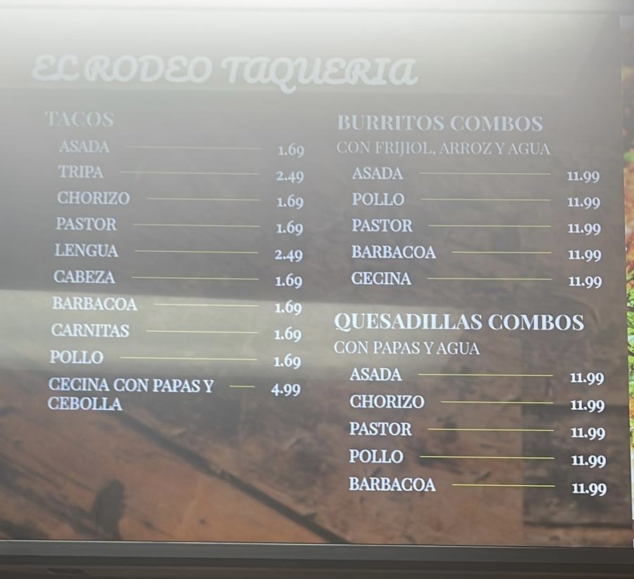 Taqueria EL RODEO Menu