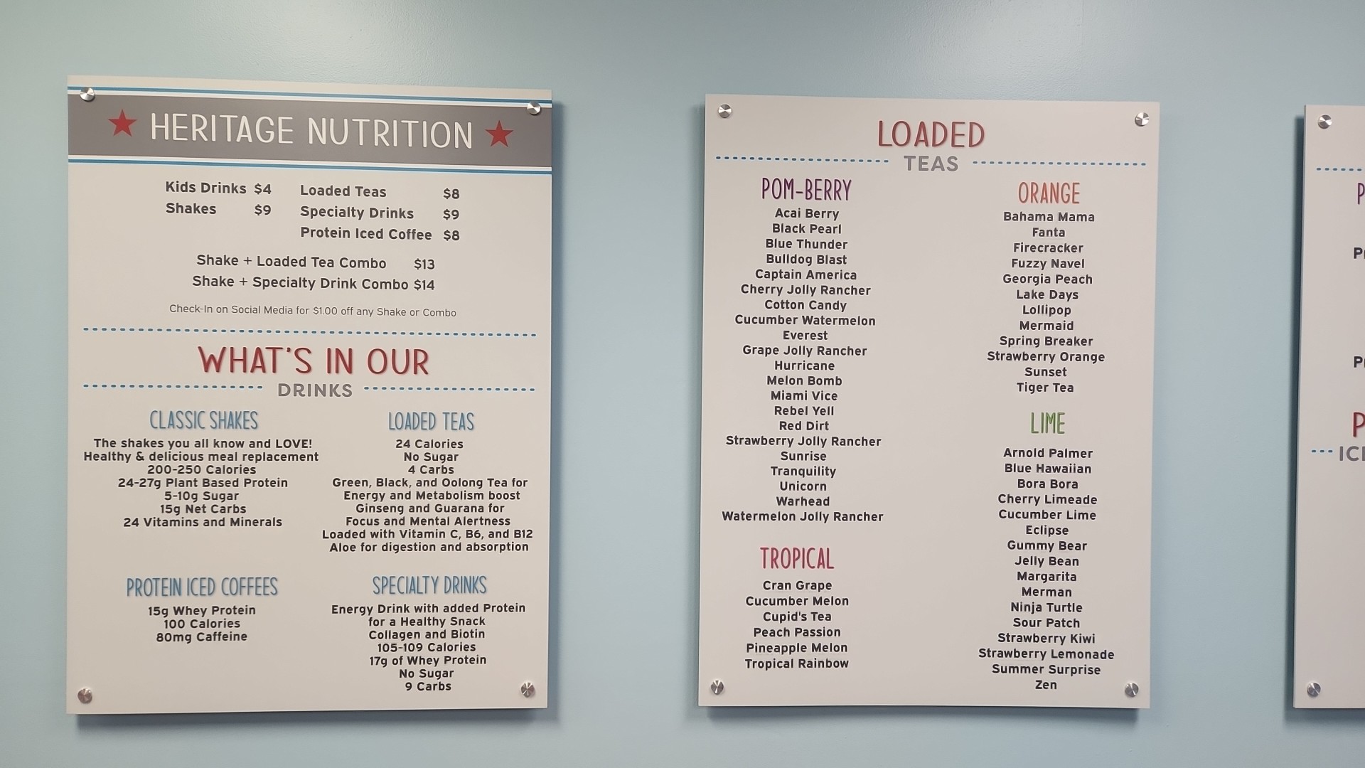Heritage Nutrition Menu