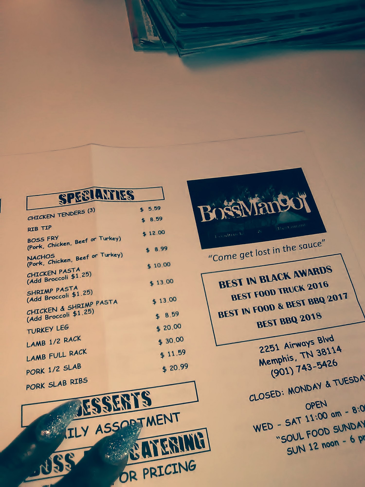 Bossman Pit Stop Menu