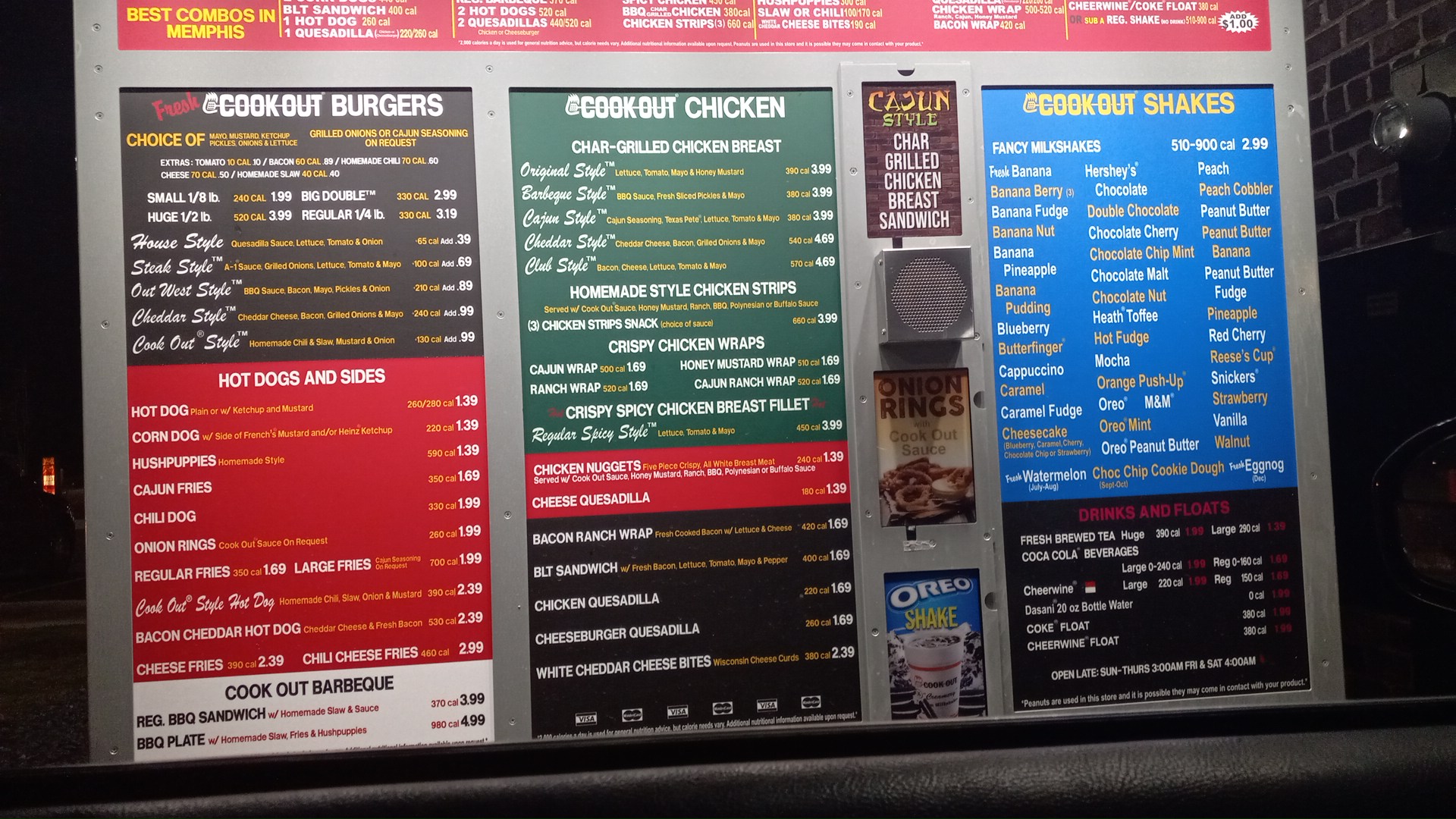 Cook Out Menu