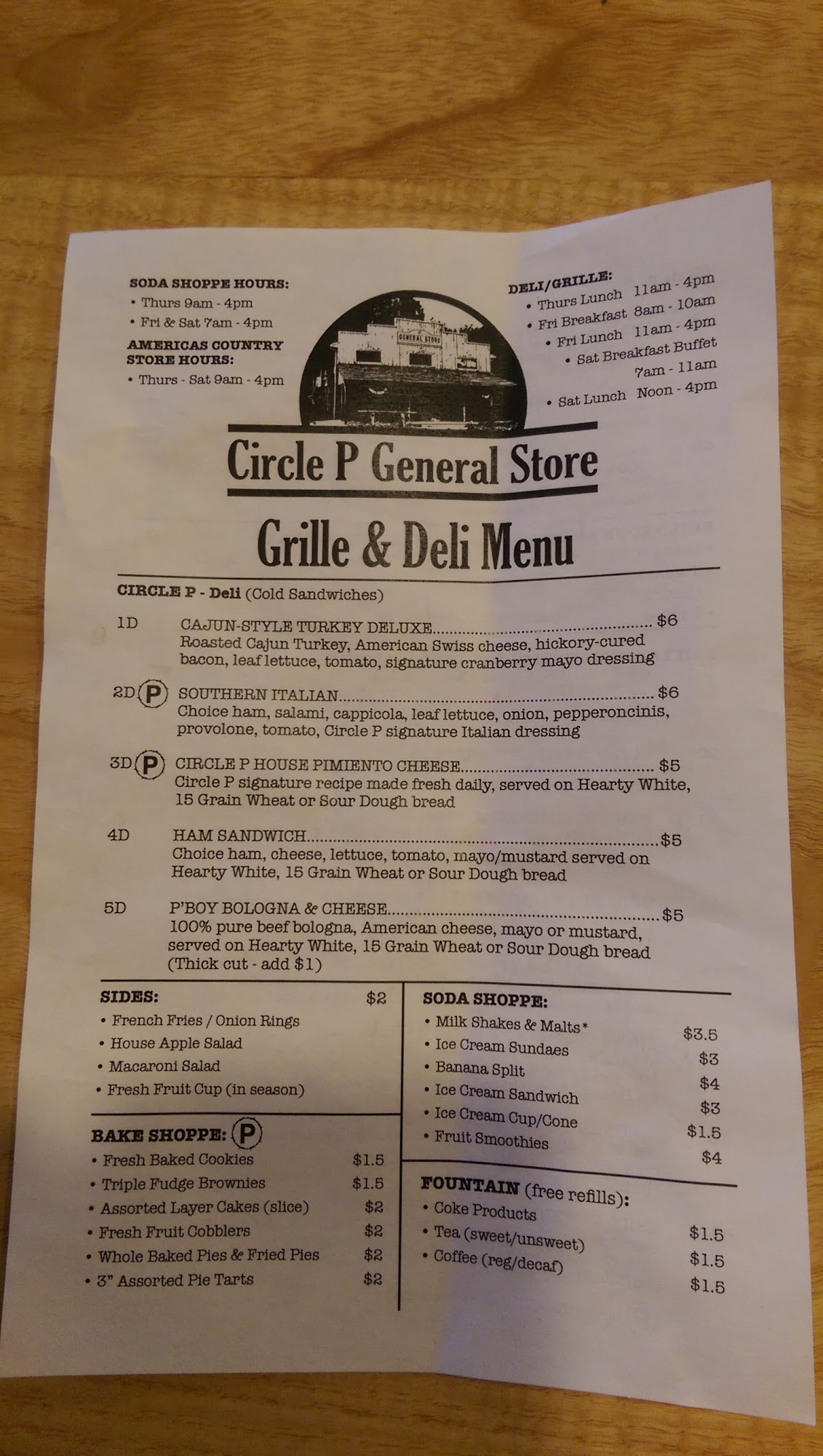 Circle P Ranch Menu