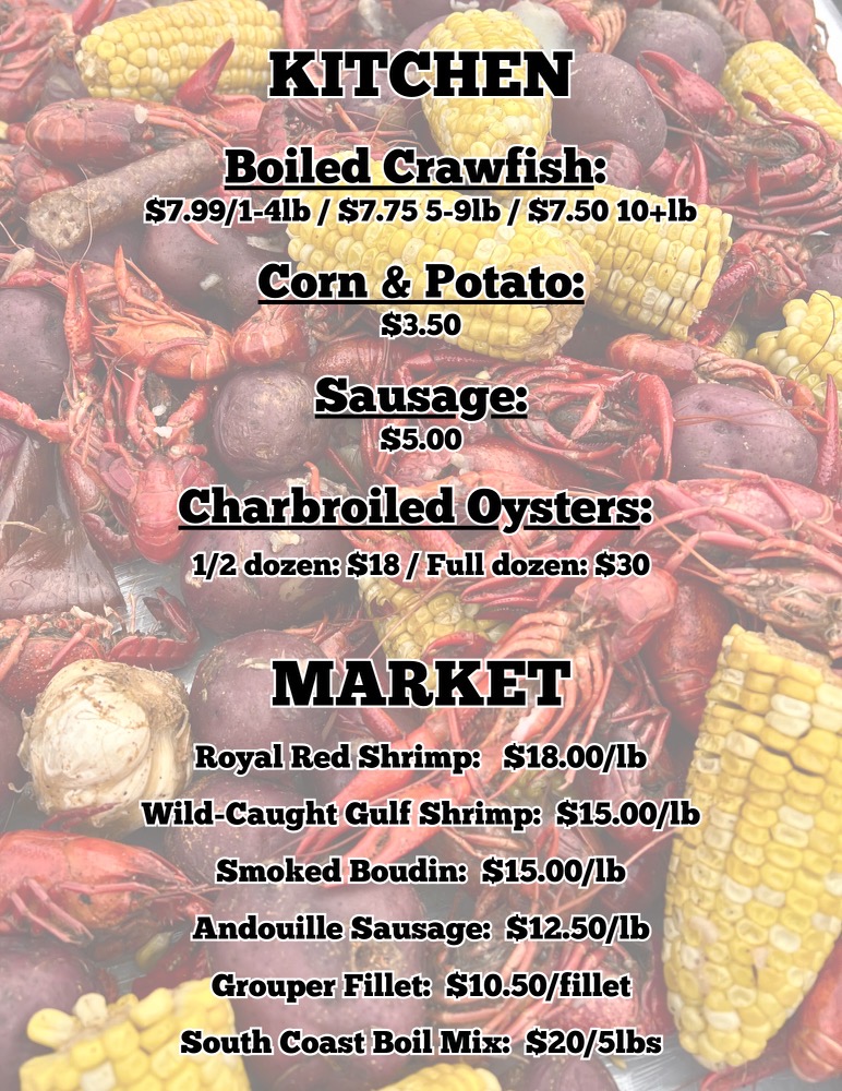 South Coast Seafood & Distribution Menu