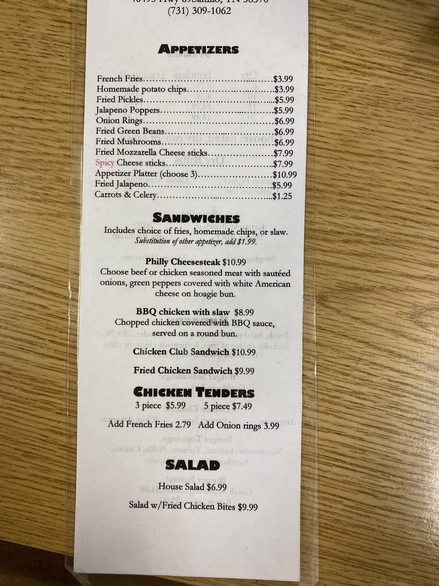 Lil' Red Shed Menu