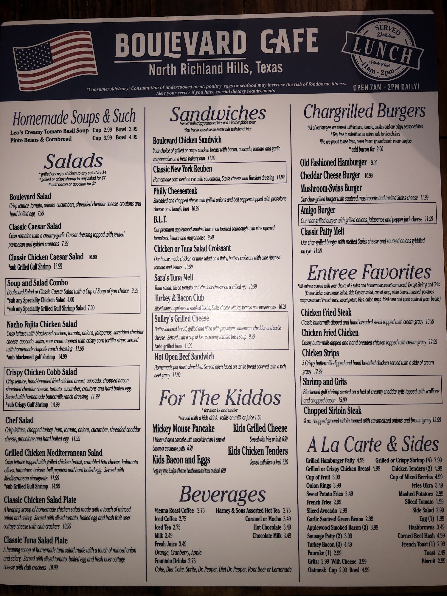 Cafe Boulevard Menu