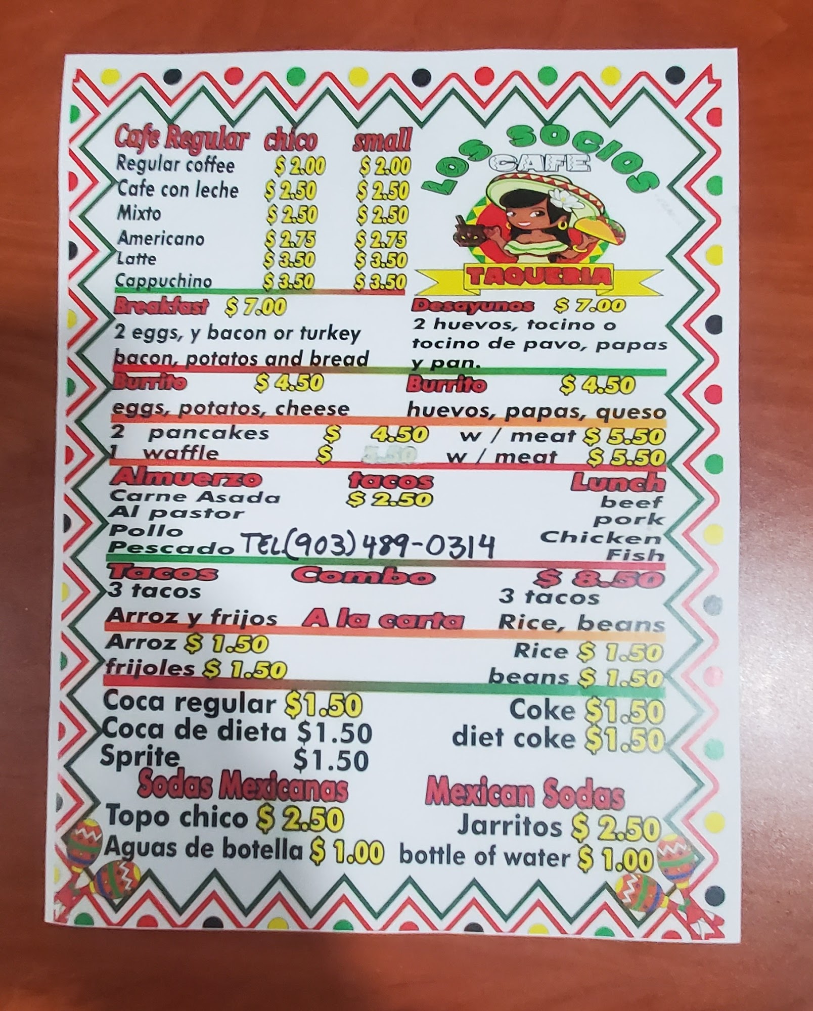 Los Socios Cafe Taqueria & Bar Menu