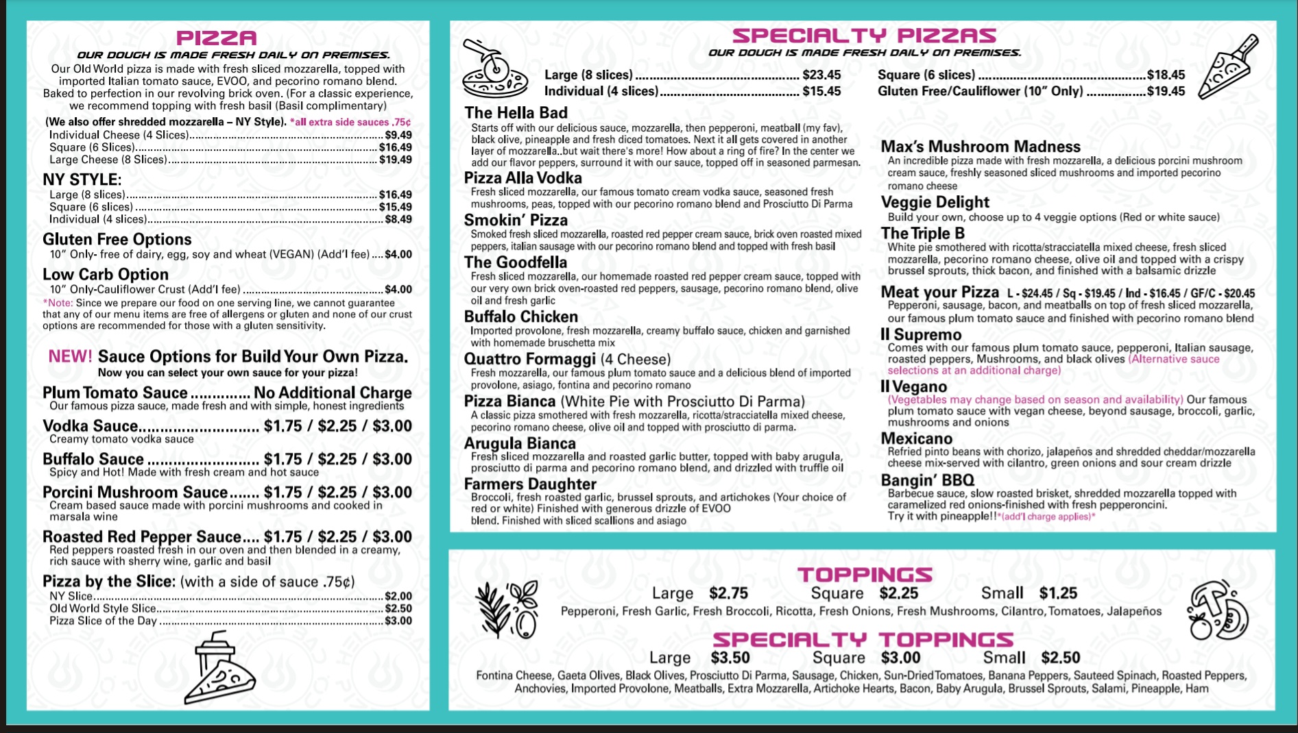 Hella Bad Pizza Co. Menu