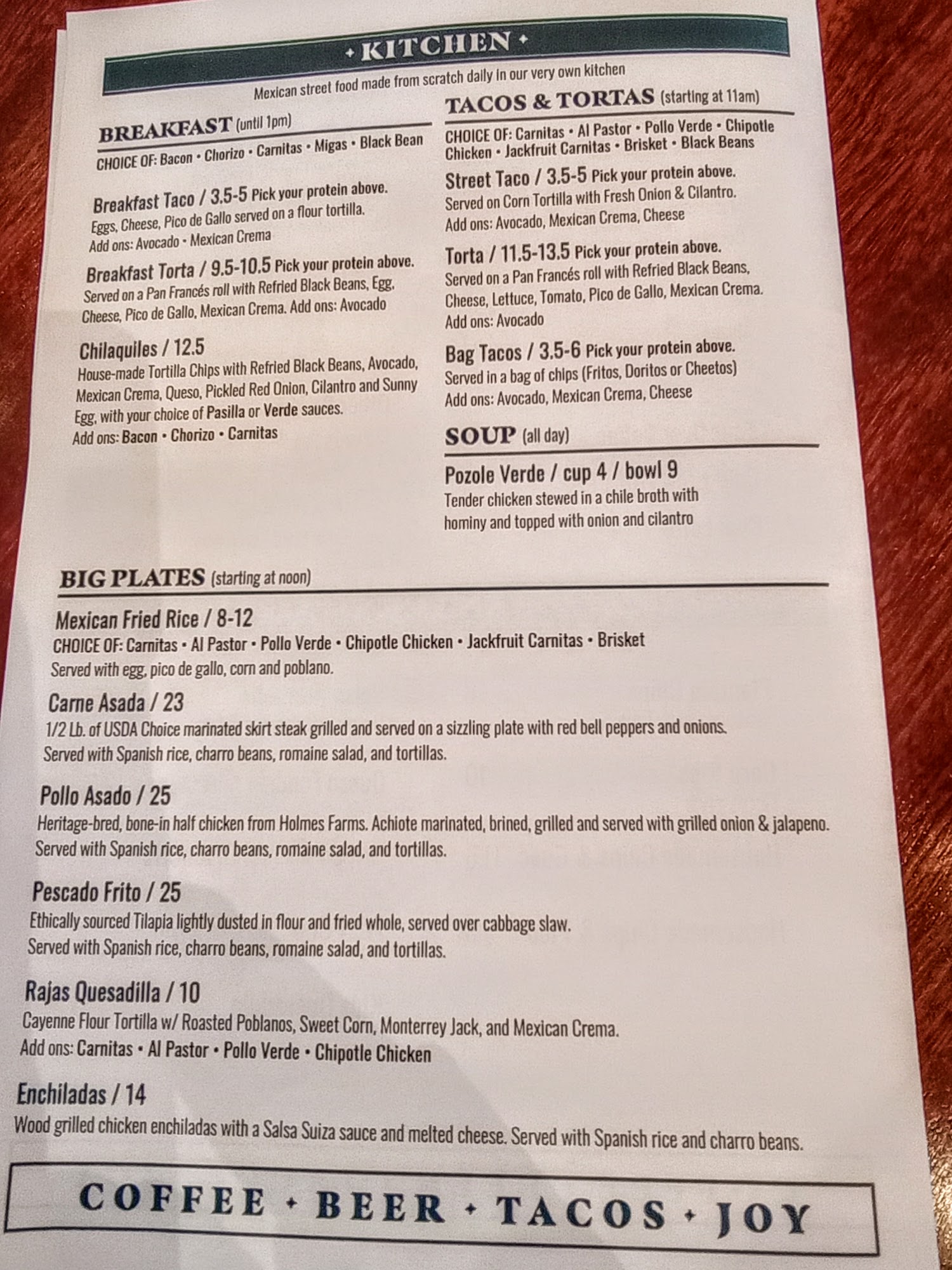 Lazarus Brewing Co. Menu